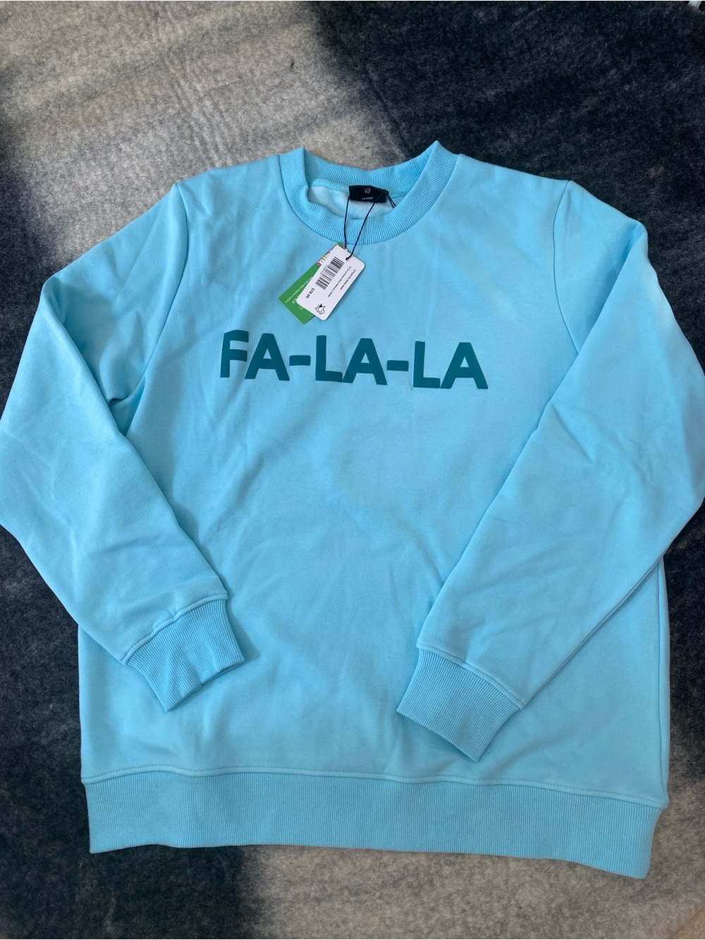 BIRDZ Light Blue 'FA-LA-LA' Crewneck Sweatshirt Women L NWT
